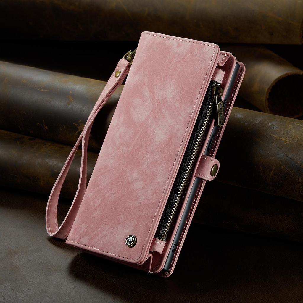 CaseMe-008 For iPhone 16 Pro Max Removable 2-in-1 Zipper Wrise Strap Multi-functional Wallet Case Card Slots Phone Cover