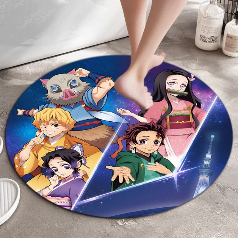 Classic Japanese-style Cartoon Demon Slayer Round Rug, Home Soft Decorative Anti-slip Yoga Mat and Chair Mat, Outdoor Floor Mat Carpet K33
