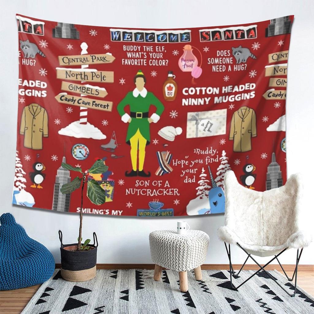 Buddy The Elf Collage Tapestry Decoration Art Aesthetic Tapestries for Living Room Bedroom Home Wall Cloth Wall Hanging