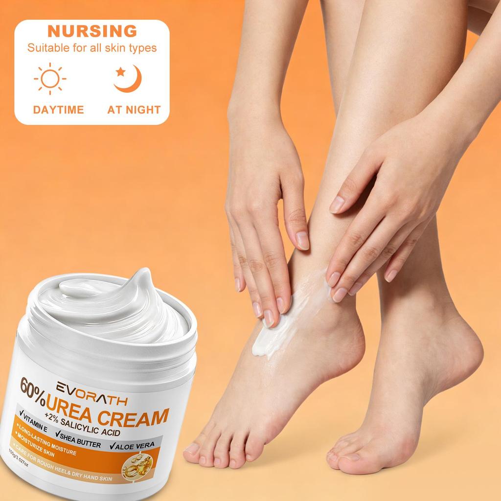 Crema all'Urea al 60%, Idrata Efficacemente Mani e Piedi Screpolati, Con Vitamina E, Aloe Vera e Burro di Karité, Assorbimento Rapido-100G