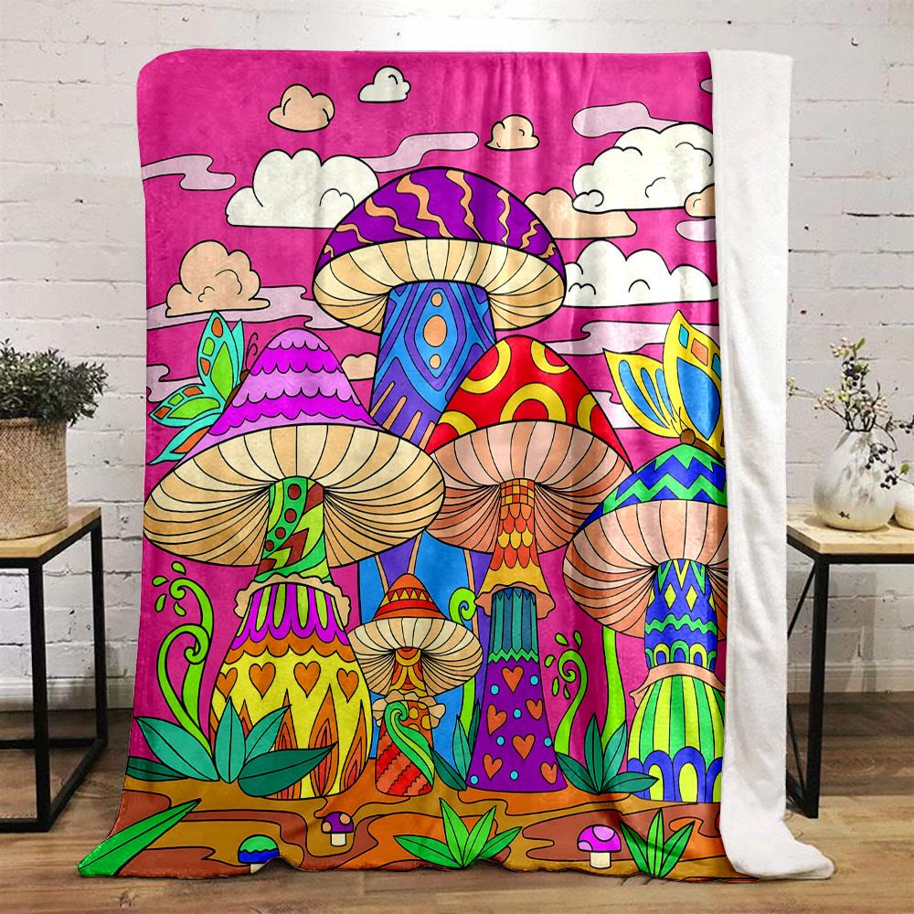 Colorful Psychedelic Mushroom Landscape Patterned flannel blanket perfect for the bedroom living room, sofa, or a little nap
