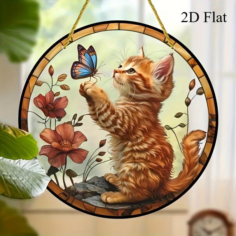 

Ловец солнца «Котенок и бабочка». Акриловый витражный подвес для любителей домашних животных и домашнего декора. чистый