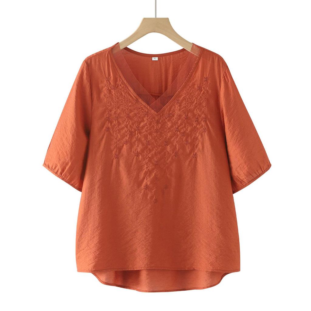 2026 Women's Embroidered Lace V-Neck Suit with Pants and T-Shirt for Summer
