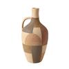 Ceramic Vase Checkered Color-blocked Geometric Handle Pot Ceramic Bottle Flower Vase Home Decoration Accessories