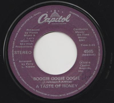 7inch Record A TASTE OF HONEY - Boogie Oogie Oogie 4565 Capitol Records 1978 Canada Soul/Funk Used