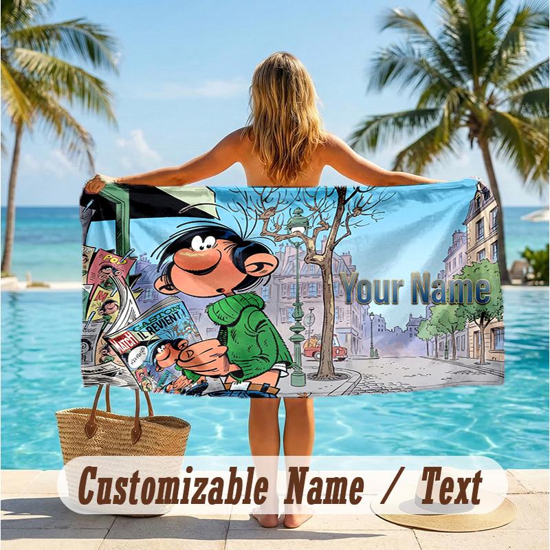 Custom Text Beach Towel, Soft Absorbent Swimming Multi-use TowelGaston Lagaffe