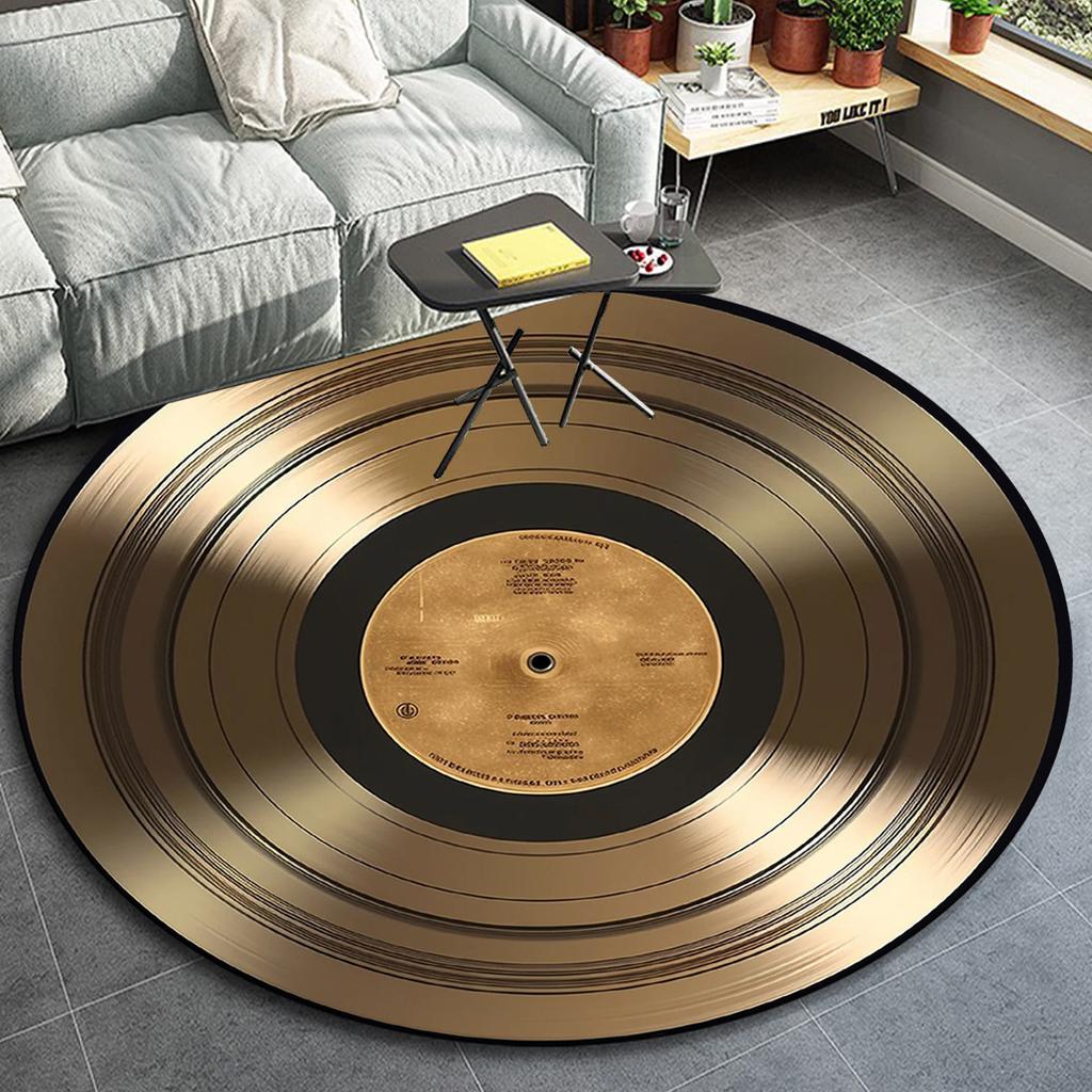 1pc Golden Vinyl Record Pattern Round Floor Mat, Non-slip for Living Room Bedroom Chair Carpets Home Decor Gifts, Home Decor Room Decor Outd
