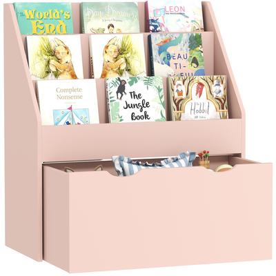 Bookcase for Kids with Shelves, Drawer, Bookcase for Bedroom, Playroom, Pink