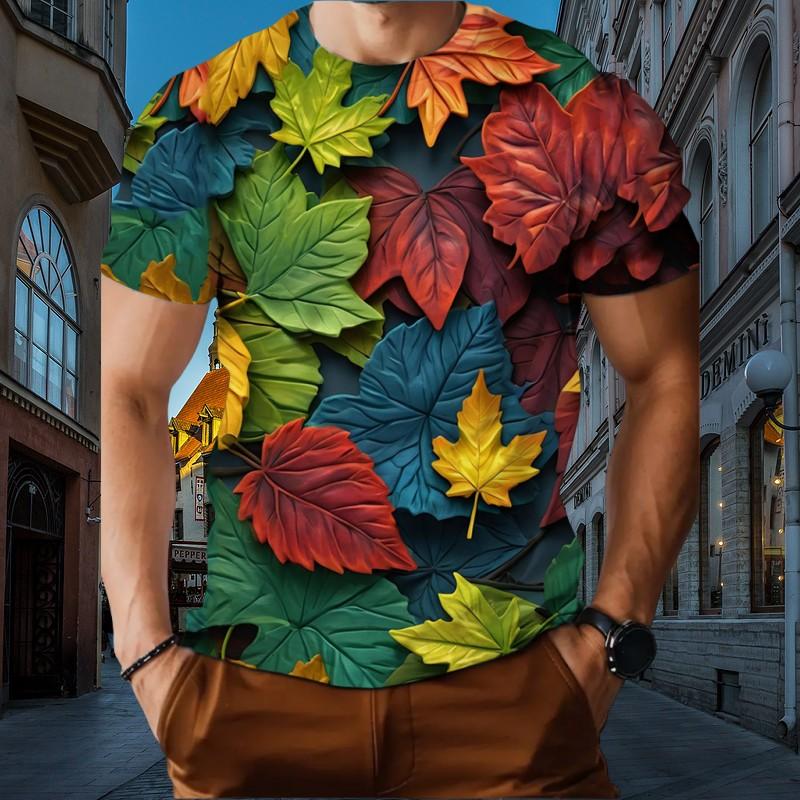 New Landscape Leaf 3d Printed Men's Short Sleeve T-shirt Loose Collar Large Street Size To Give Daily Casual Clothes