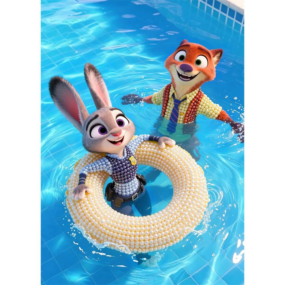 

Disney Pearl Painting Judy and Nick Pool Play DIY Pearl Painting Gemstone Art Pearl Dot Painting Picture Crafts Adult Beginner Gifts Home Decor 30x40