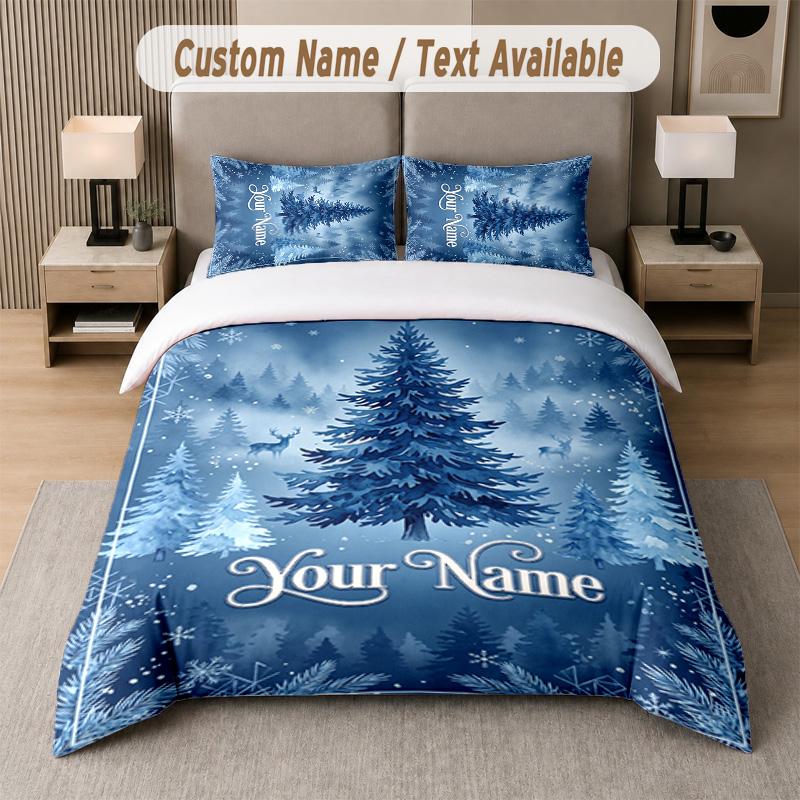 Winter Snow Theme Custom Text Or Name 3Pcs Bedding Set 1 Flat Sheet & 2 Pillowcases Personalized Home Bedding