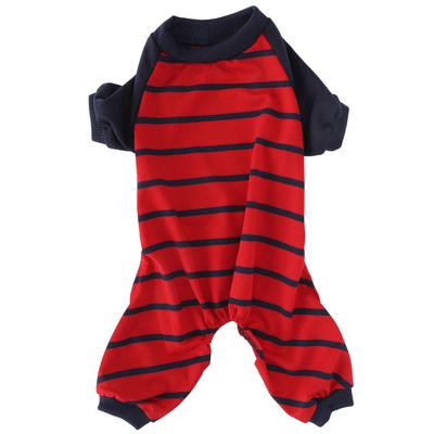 Haustier Hund Jumpsuit Indoor Weiche Kleidung Polyester Hunde Bodysuits Langarm StreifenhemdSY60 Rot