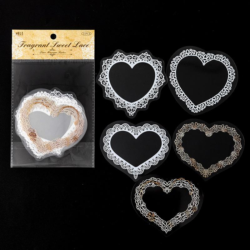 10-Sheet Premium Big-size Clear Lace Border Stickers, Elegant Hollow Lace Edges with Transparent Effect