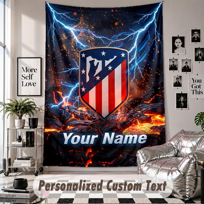 Custom Tapestry Wall Hanging, Atletico Madrid Personalized Name Text Home Wall Decor