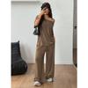 Off-the-shoulder Wide-leg Pants Set - Spring/Summer Women's Casual Sports Short-sleeved Two-piece Loose Pants