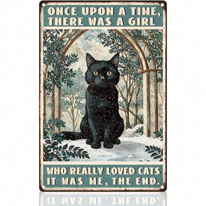 

Vintage Black Cat Witch Metal Wall Poster Home Decor