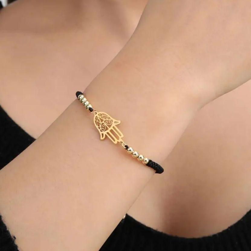 LIKGREAT Klassisches Fatima-Hand Armbänder Verstellbar Glücksbringer Hamsa Spiritueller Schmuck Edelstahl Herren Damen Wicca Geschenk