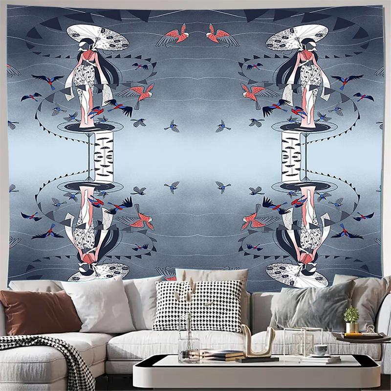 Japanese Geisha Wall Tapestry Vintage Kimono Aesthetic Room Decor Japanese Art Wall Hanging Home Decor Japanese Style Tapestry 74x94cm(29x37in)