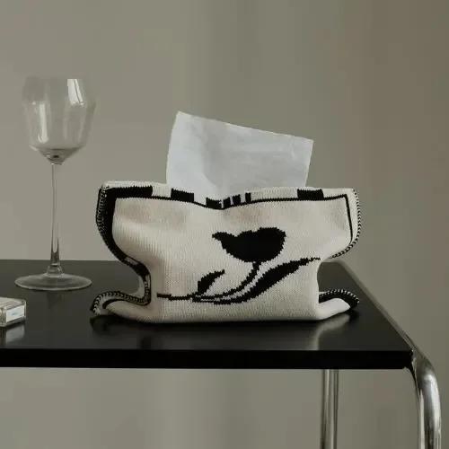 

Nordic Ins Сердцевидный узор Вязаная сумка для салфеток Гостиная Настольная коробка для салфеток Хранение бумаги Настольный декоративный чехол для салфеток Коробка для бумаги