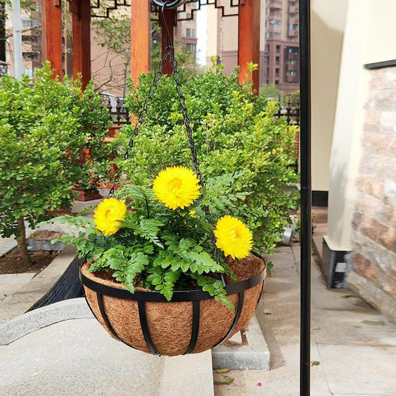 Round Wire Plant Holder Metal Hanging Basket Coconut Liner Lining Plants Flower Garden Pot for Home Balcony Decoration