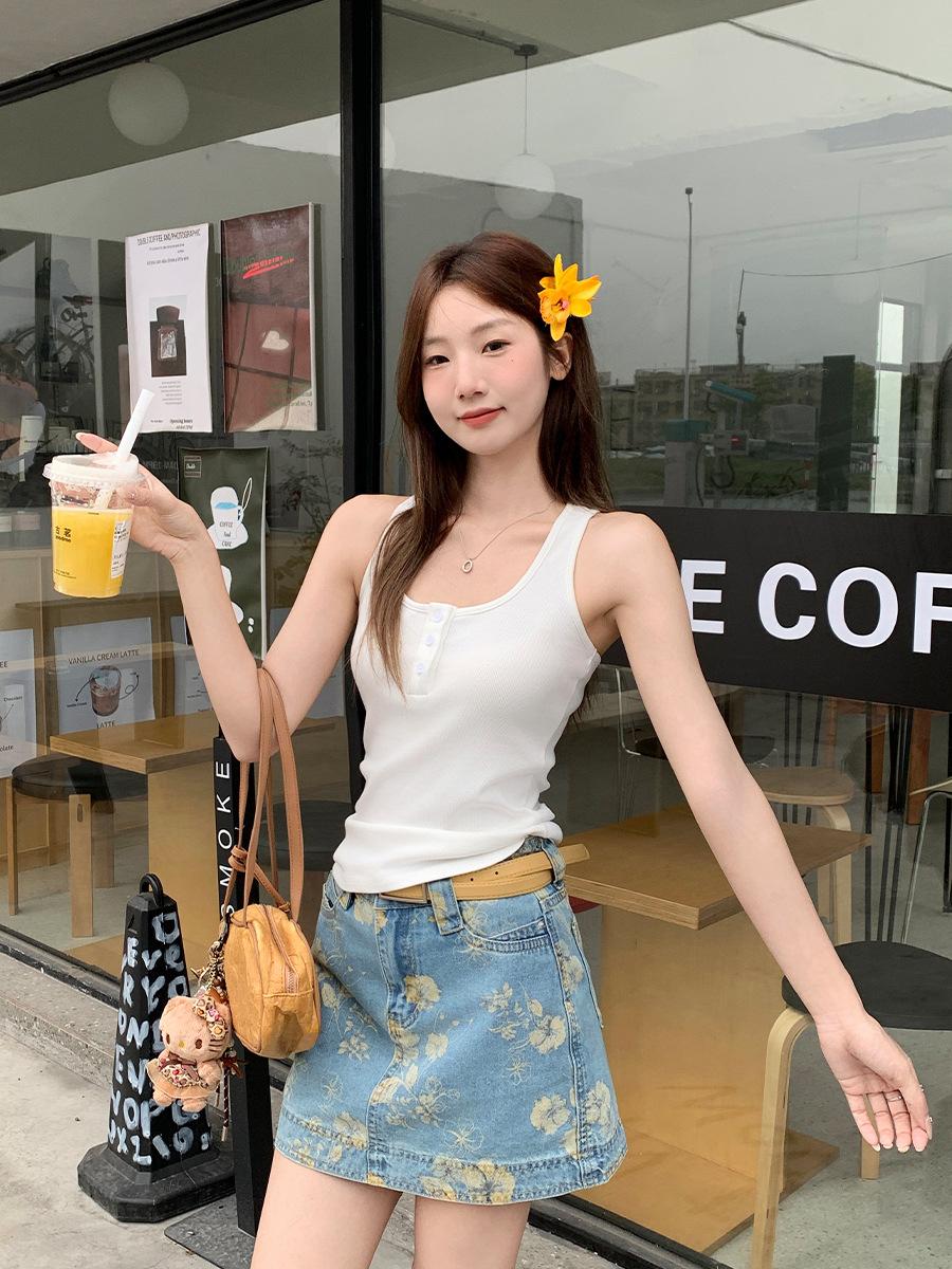 

Korean sexy outer wear lace hollow backless unique I-shaped vest women s summer super good-looking ootd sleeveless top S белый