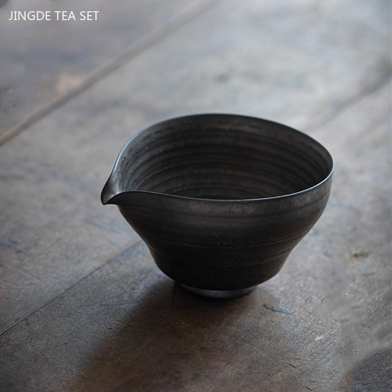 140ML Retro Coarse Pottery Fair Cup Handmade Japanese Tea Dispenser Traditional Ceramic Tea Cup Portable Tea Set Accessories
