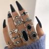 Fashion jewelry Vintage carved sun feather cross black gemstone ring multi-piece set set