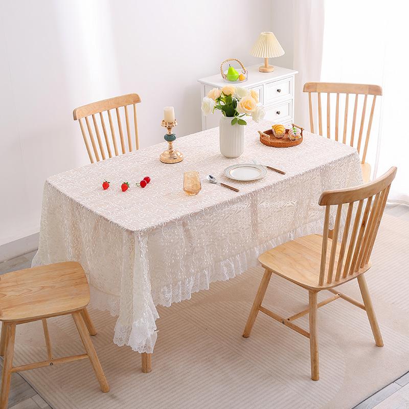 Rechteckige weiße Spitzentischdecke | Phönixschwanz-Blumenstickerei, Geeignet für Outdoor-Party, Empfang, Abendessen, Babyparty, Teeparty-Dekoration