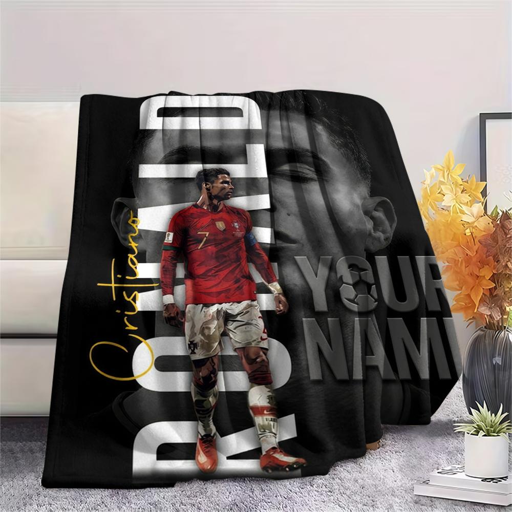 1PC Custom Name Cristiano Ronaldo Patterned Flannel Blanket Suitable For All Seasons for Home Decor Warmth and Comfort Gifts Holiday Present_xia