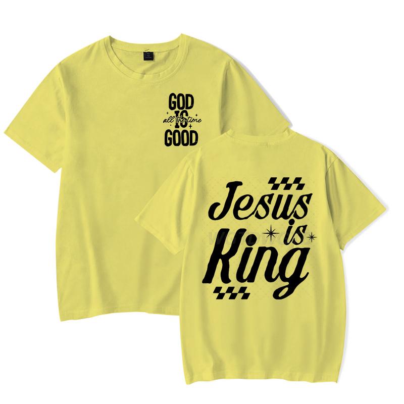 

Gift for Christian Tshirt Unisex Women Jesus Is King Graphic Tee Crew Neck Fashion Summer Tops Jesus Religious Faith Based TShirt 4XL