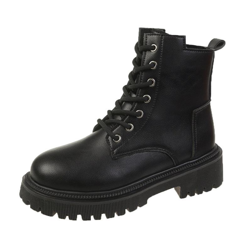 Martin Boots Women's Shoes Spring and Autumn 2024 New High-top Casual Platform Short Boots Square Root Lace-up Velvet Locomotive Boots Women