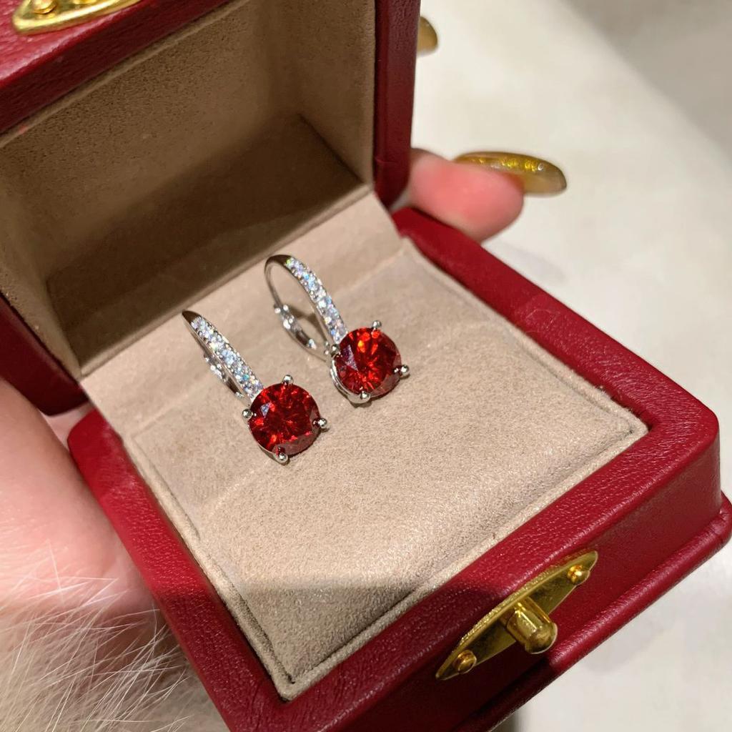 Light Luxury Dazzling Vintage Fashion Diamond Inlay Ruby Earrings for Women Exquisite   Earrings Buckle Banquet Jewelry