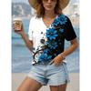 Women's T Shirt Floral Graphic Vintage Stylish Short Sleeve V Neck Streetwear Tops Oversized Clothing Print