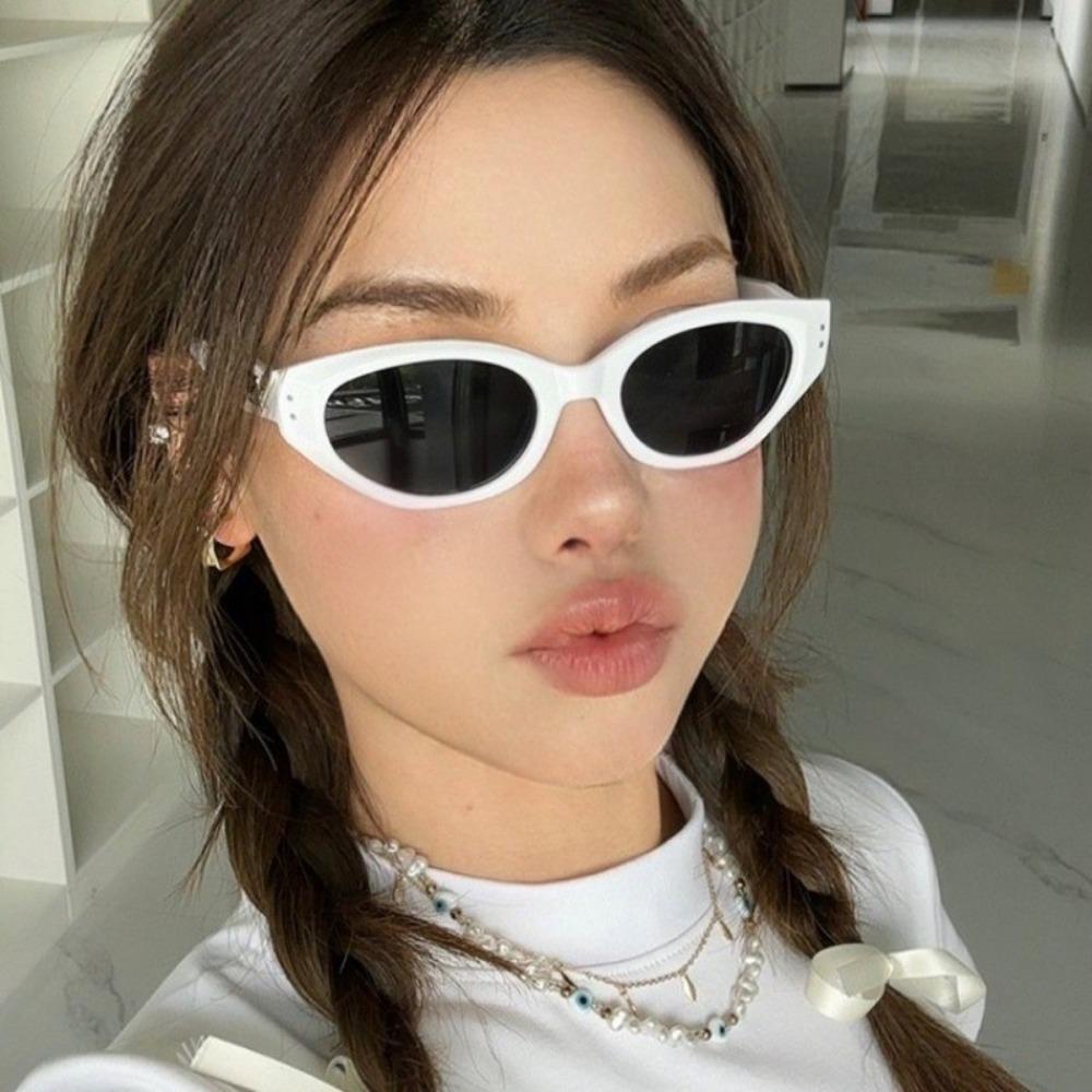 2 Pcs Korean Version Trendy Retro Cat Eye Sunglasses for Women Hip Hop Western Casual Simple Plain Outdoor  Glasses