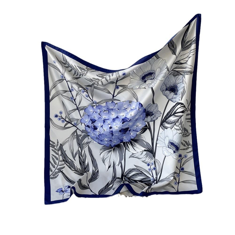 Hedvábný šátek Květinový design Vznešený a elegantní Prodyšný Čtvercový šátek Šál Vázání do vlasů Keprový Silný a tenký Šátek na ochranu před sluncem