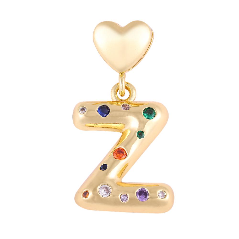 18K Gold-Plated Zircon Necklace with Cross and Colorful Letter Pendants