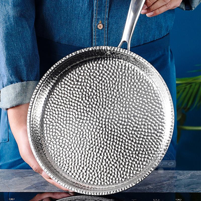 304 Stainless Steel Frying Pan Non-Stick Uncoated Omelette Frying Steak Household Hammered Pan Kitchen Cookware