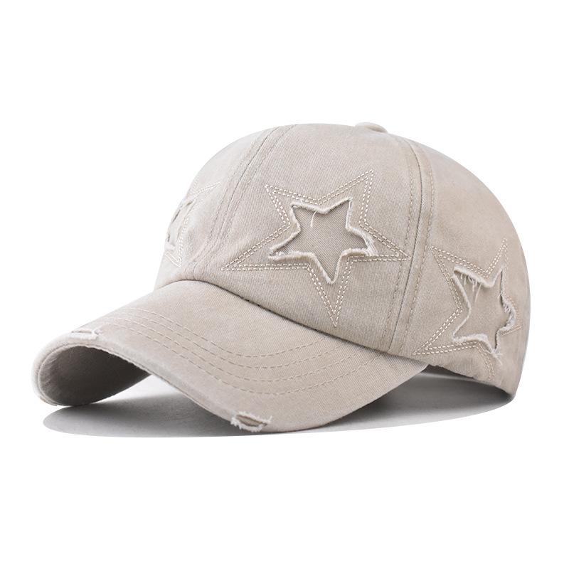 Pure Cotton Personalized Hole Five-pointed Star Baseball Cap Tide Curved Brim Ponytail Cap