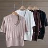 New ArriVals Open Run Women Loose V Neck Smock Pocket Short sleeVe Knit