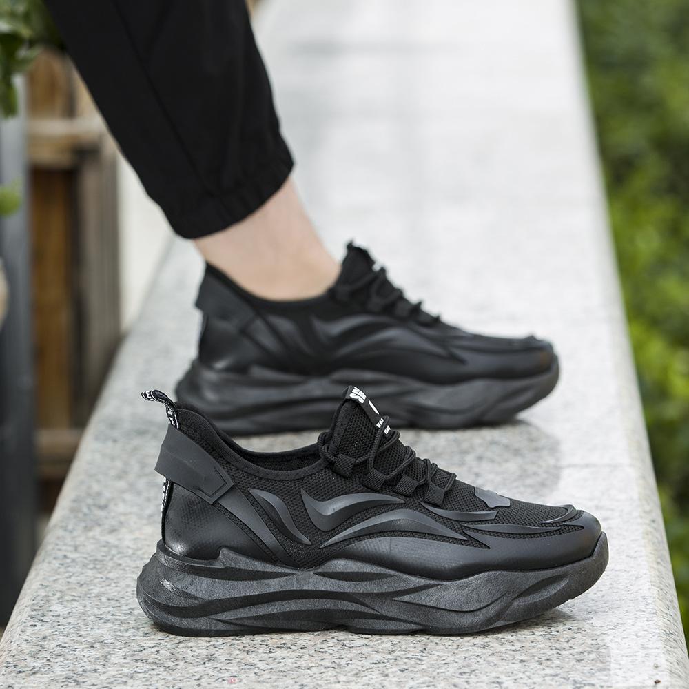 Pánské boty Letní prodyšné ležérní černé platformové zvýšené sportovní boty pro tátu Pánské trendy lehké pletené síťované boty