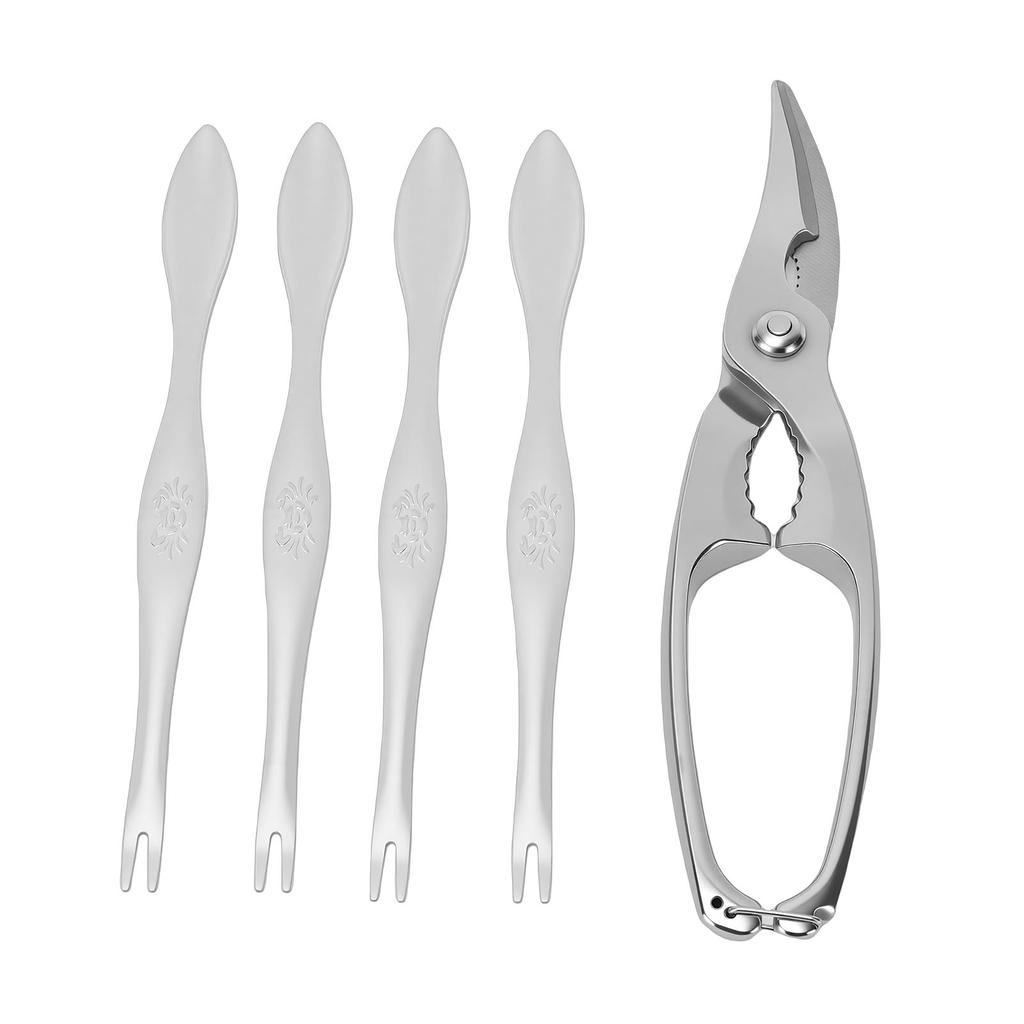 Crab Cracker and Tools Set Stainless Steel Lobster Crab Seafood Cracker with 4 Forks for Home Party