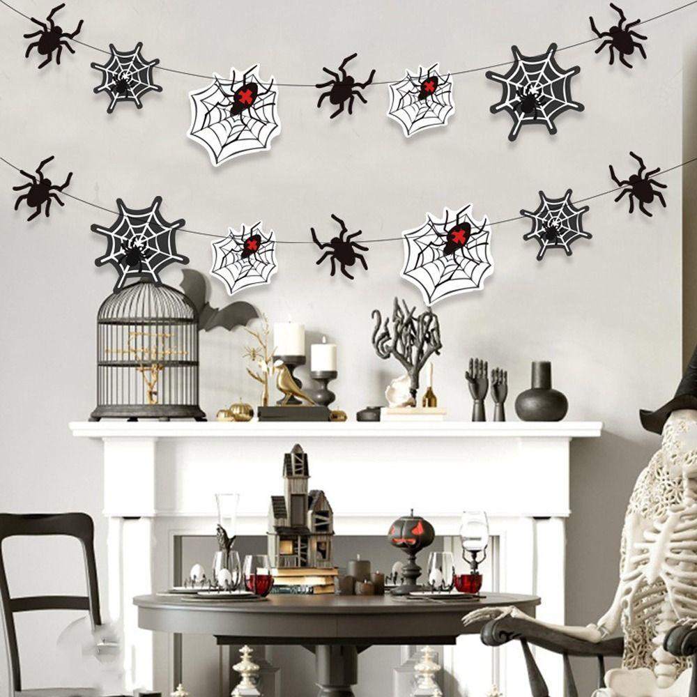 Paper Spider Web Hanging Flag Black Happy Halloween Decoration  Home Decoration
