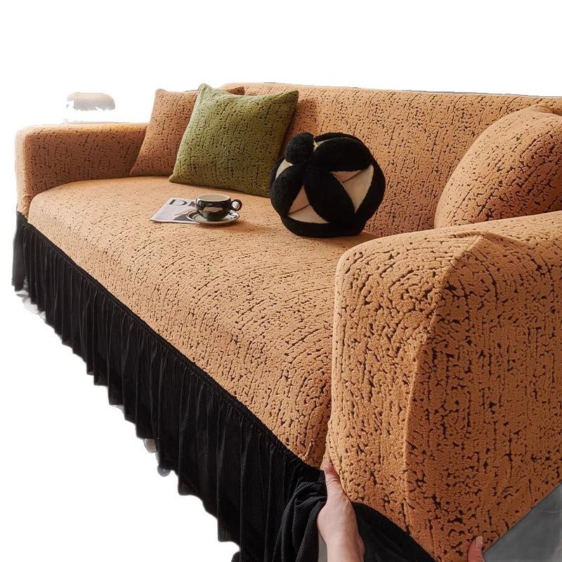 A New Model Room Full Fabric Sofa Seat Cushion with A Light Luxury Style and A High End Feel Featuring A Fixed Anti Slip Leather Sofa Cover