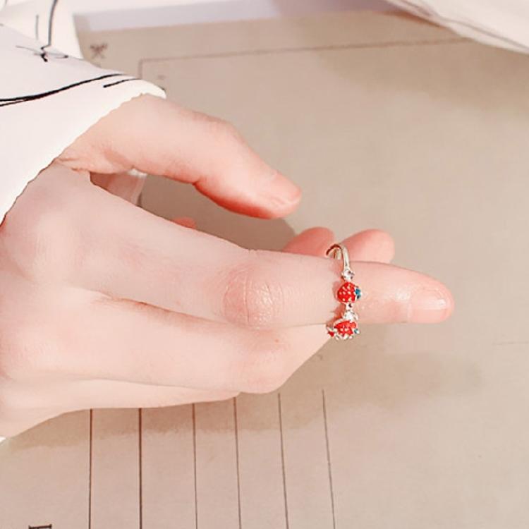 Delicate Strawberry Inspired Adjustable Ring With Faceted Cubic Zirconia Stones Polished Copper Base Fashionable Everyday Accessory