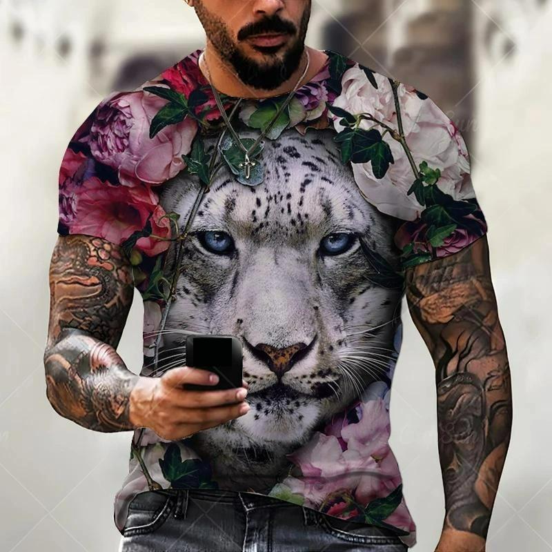 Summer Fashion Men's T-shirt Animal Tiger Leopard Pattern 3D Print Casual Loose Outdoor Boy Short Sleeve Tees Top Pullover Clothing