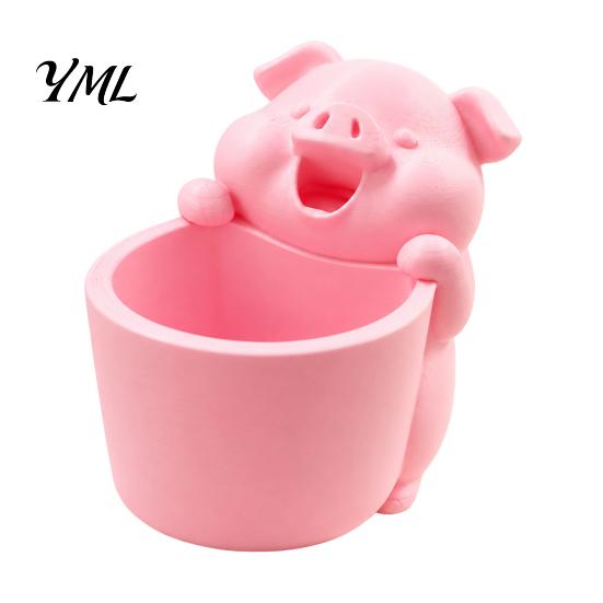 Home Office Organization 3D Printed Cute Piggy Storage Pot, Cartoon Pig Shaped Pen Holder, Small Items Bucket Makeup Brush Organizer, Multifunctional