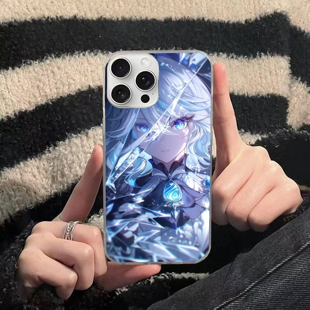 Genshin Impact Furina Phone Case For iphone 17 16 15 14 13 12 11 Pro Max Plus Silver Laser Satin Aurora