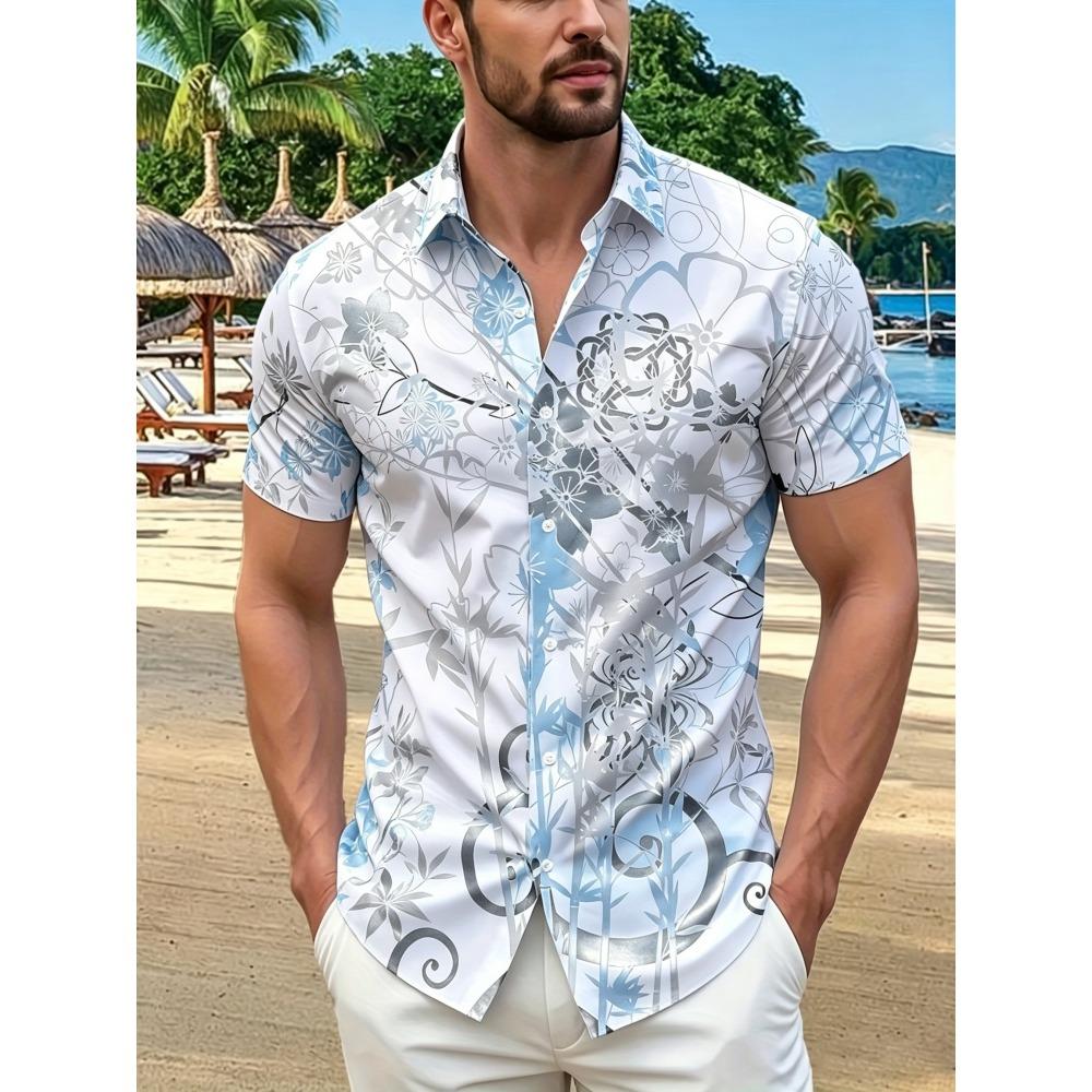 Camisa de Verano para Hombre, Estampado Floral de Lujo Ligero, Holgada y Fina, Top Casual de Manga Corta para Playa y Viajes