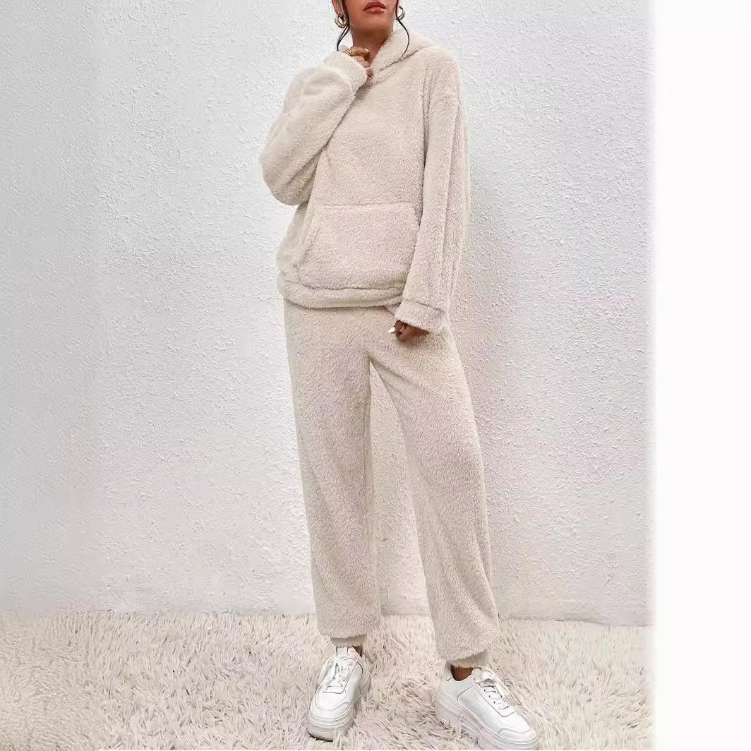 2024 осень и зима однотонная женская одежда с капюшоном и длинными рукавами — фото 5