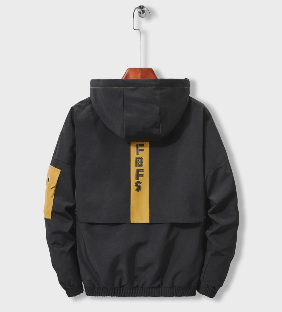 Męska duża kurtka wiatrówka z kapturem i wieloma kieszeniami - lekki płaszcz na wiosnę/jesień